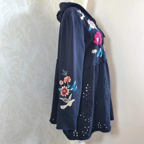 Johnny Was Floral Junia French Terry Cotton Zip Up Hoodie Jacket - Picture 10 of 15